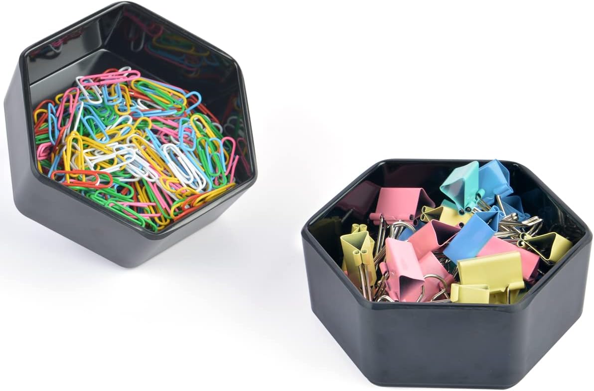 Resin Paper Clip Dispenser for Home Office School, Office Binder Clip Push Pin Holder for Desk, Paper Clamp Holders Work Desk Accessories Organizer, 2 Pack, Black