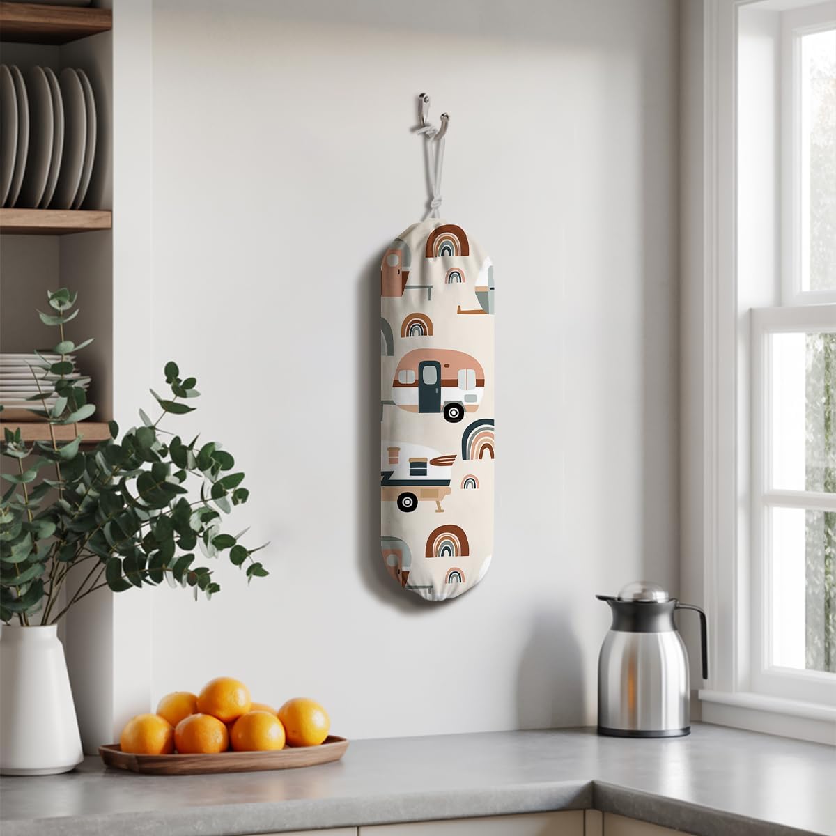 Stylish Painting Plastic Bags Holder, Grocery Bag Organizer for Home Kitchen Pantry, Plastic Bags Storage Container Dispensers, Kitchen Housewarming Gifts for Women, Pattern Garbage Bag 48