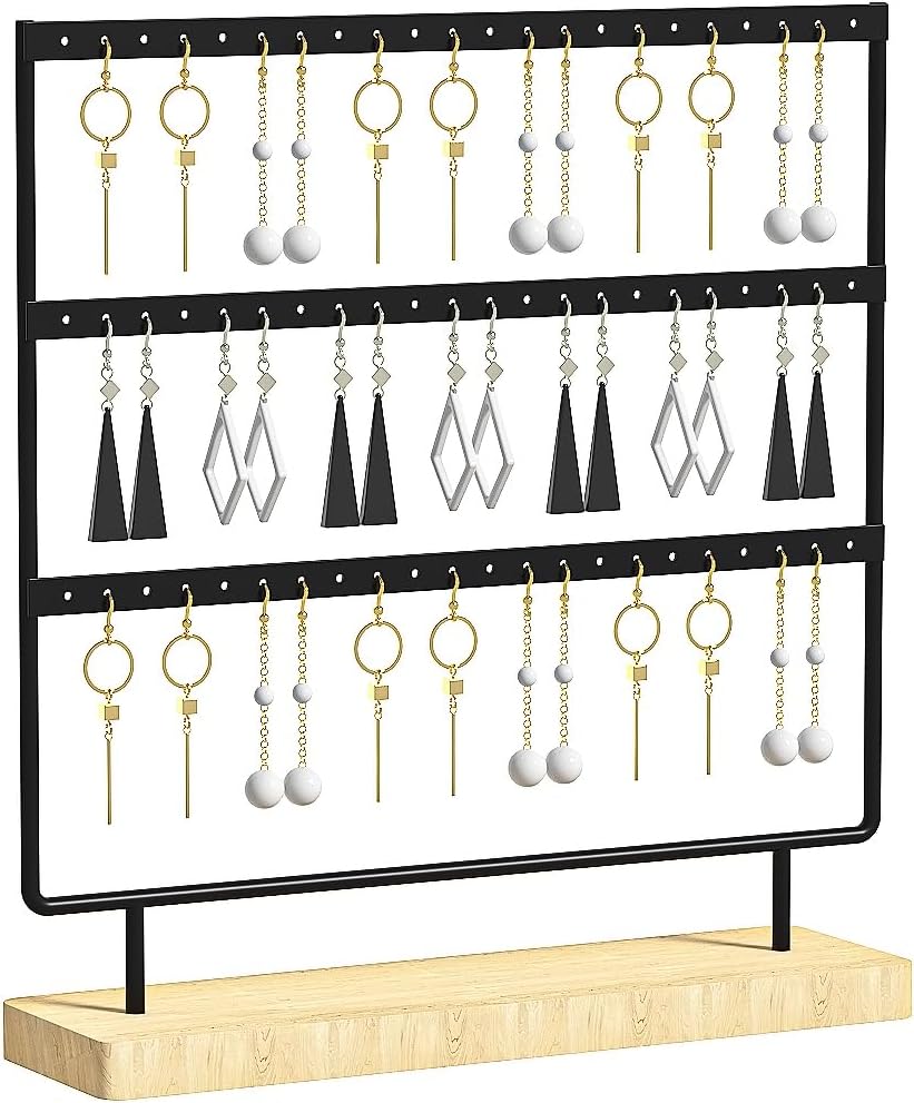 Earring Holder Organizer,Pierced Large Earrings Display Stand For Selling,Small Stud Earring Organizer Rack,Hoop Earring Storage Hanger Tree (Black, 3 tier)