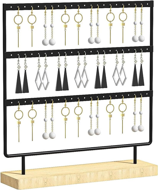 Earring Holder Organizer,Pierced Large Earrings Display Stand For Selling,Small Stud Earring Organizer Rack,Hoop Earring Storage Hanger Tree (Black, 3 tier)