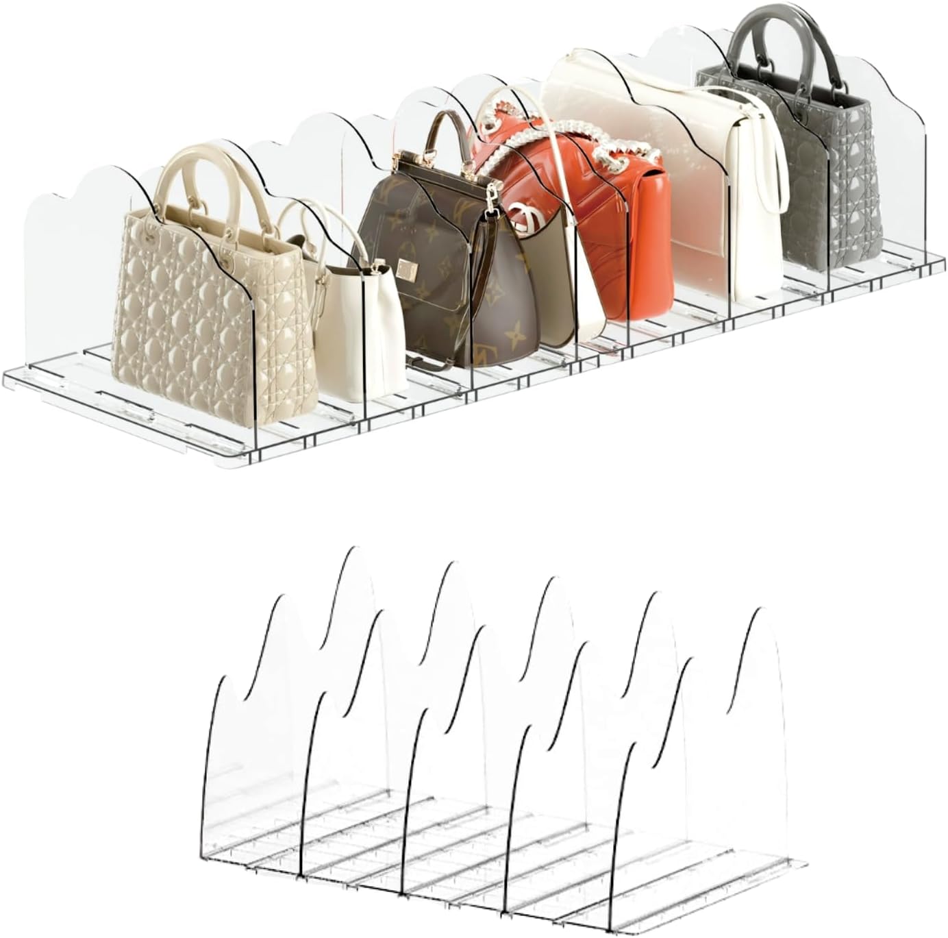 Adjustable Acrylic Purse Organizer for Closet Shelf – Clear Handbag Storage Divider, Pocketbook Rack, Clutch Holder, Purse Shelf Organizer for Women’s Closet Organization