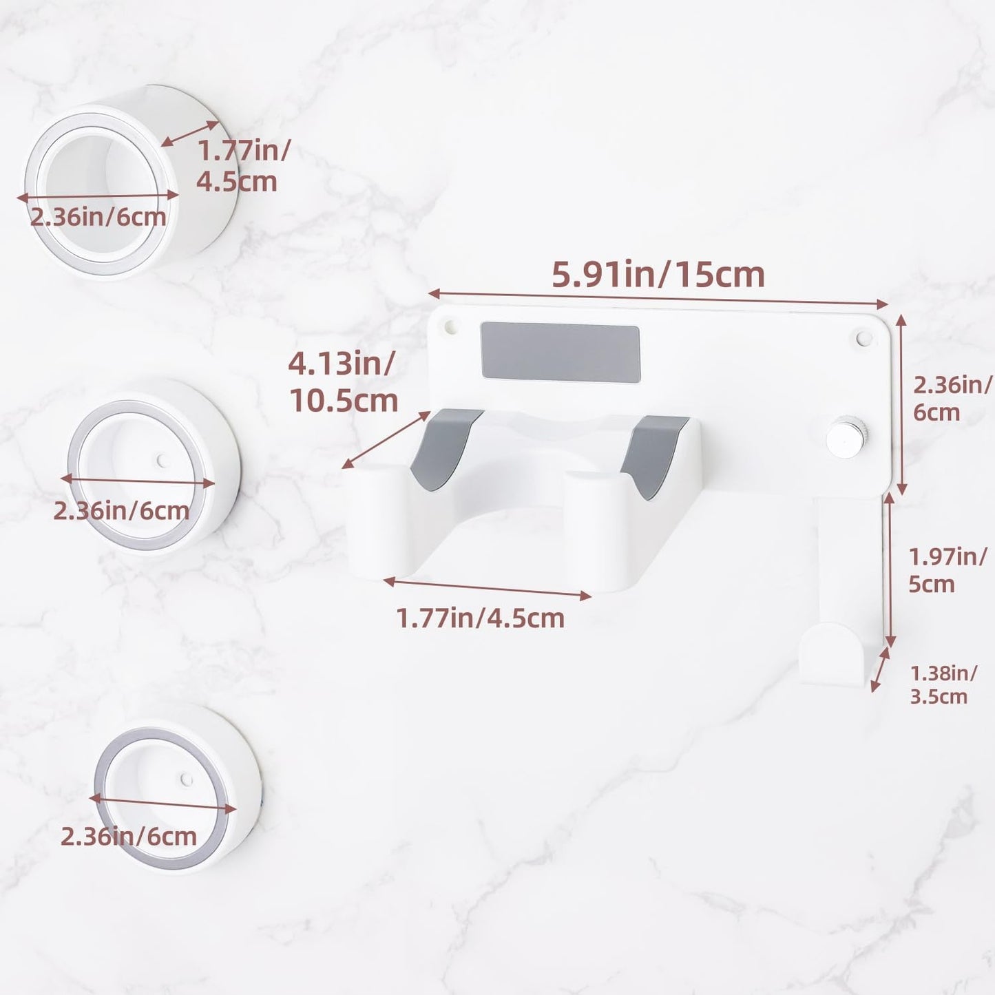 Dyson Hair Dryer Holder, Wall Mounted Aluminum Alloy Hair Dryer Wall Mount for Supersonic/Nural, Dyson Blow Dryer Holder with 3 Magnetic Rings for Salon & Bathroom White UEMUSI