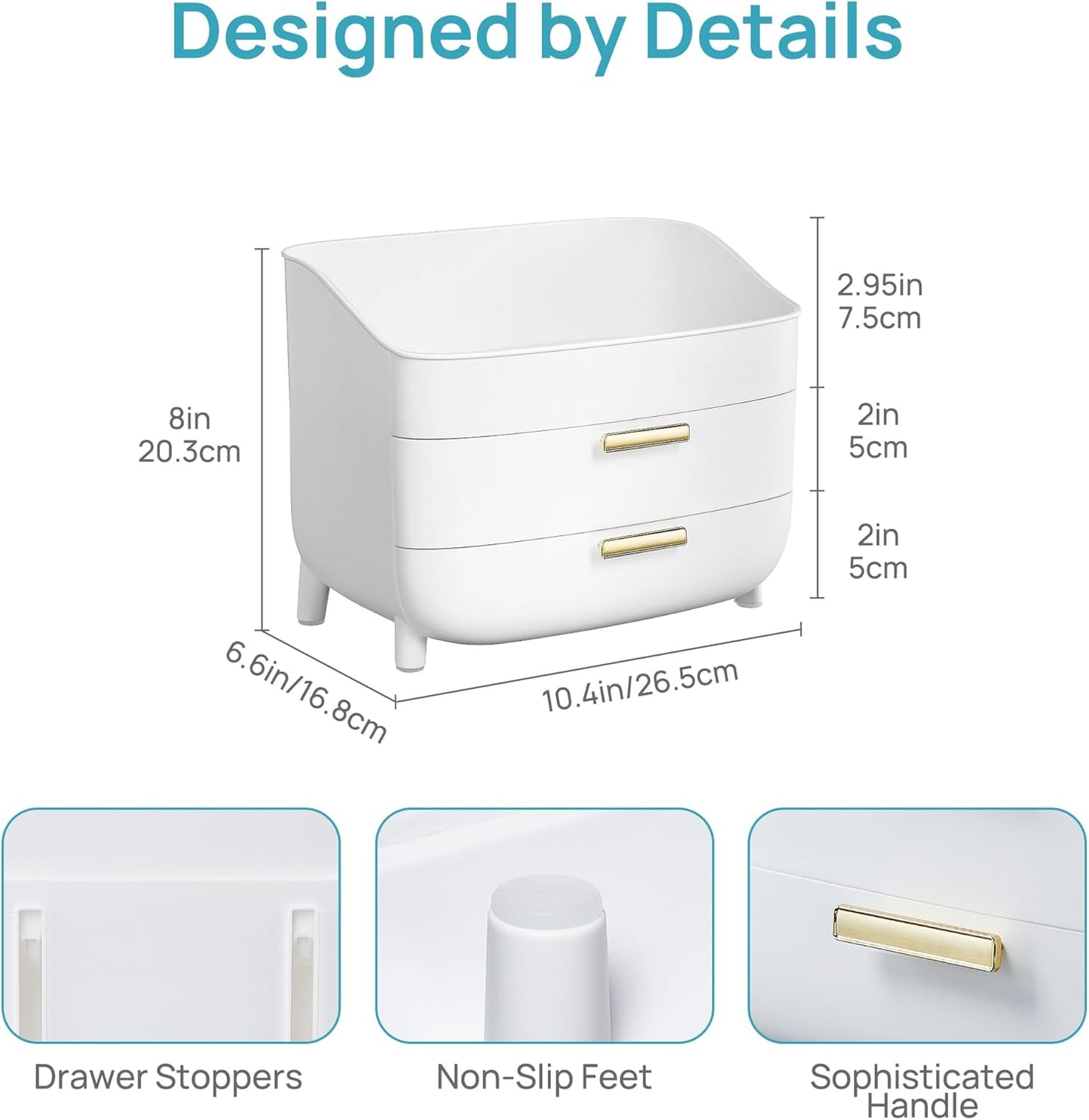 Vtopmart 3-Tier Skincare Makeup Organizer with Drawers for Vanity and Bathroom Countertop, Large Cosmetic Storage Box Case for Dresser, with Non-Slip Base