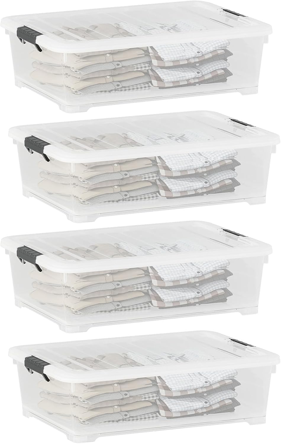 26 Quart Clear Underbed Storage Bin, Plastic Underbed Storage Box, Wheeled Underbed Storage Container with Lid, 4 Packs