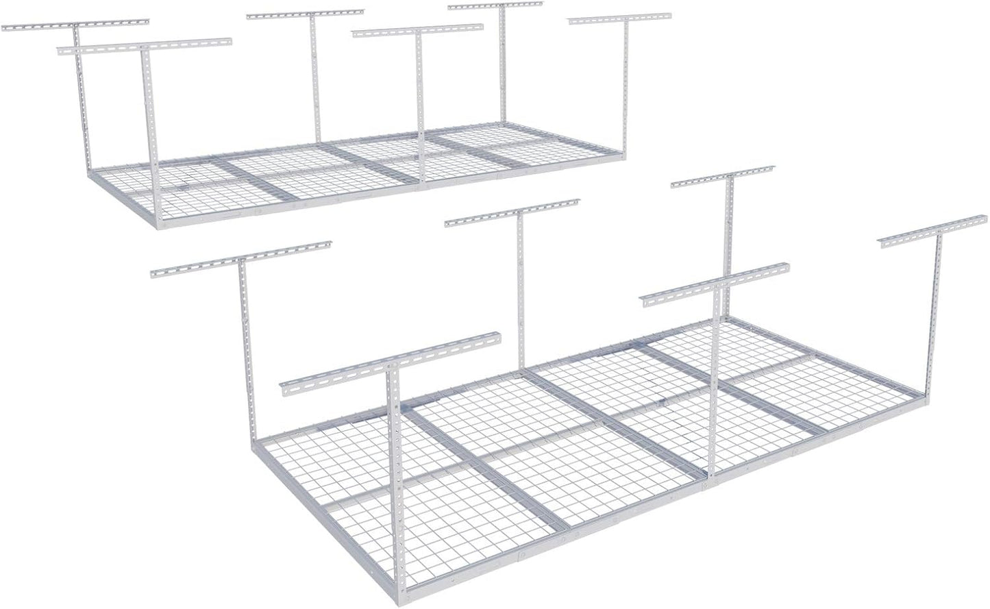 FLEXIMOUNTS 4x8 Overhead Garage Storage Rack, Adjustable Organization System, Heavy-Duty Metal Ceiling Racks, 2 pack, White, Classic Series