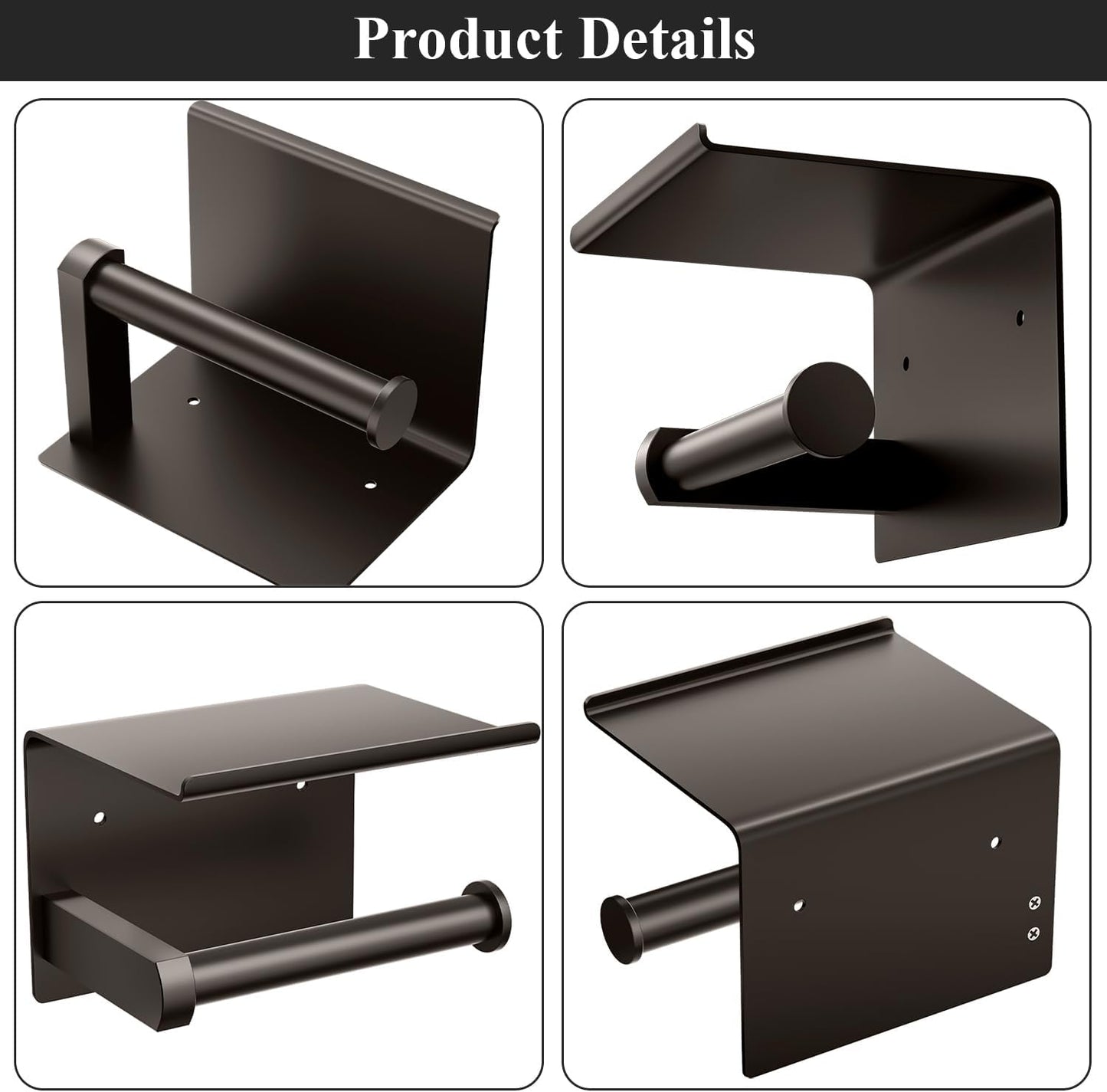Tindbea Toilet Paper Holder with Phone Shelf, Adhesive or Screw Wall Mount Toilet Tissue Roll Holder, Rustproof & Multifunctional Stainless Steel Bathroom Storage Dispenser (Bronze)