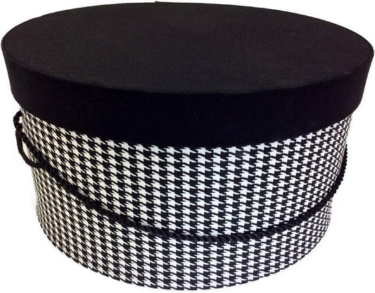 Sarah's Hat Boxes Classic Houndstooth Hat Box – 21.5" x 11.5" (Dia. x Ht.) Handmade in USA – Odorless Non-Toxic Adhesive, Cording Handle – Premium Storage for Hats & Accessories