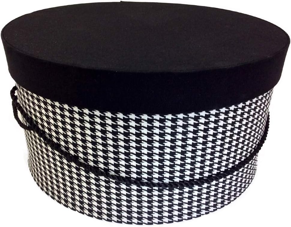 Sarah's Hat Boxes Classic Houndstooth Hat Box – 14.75" x 7.5" (Dia. x Ht.) Handmade in USA – Odorless Non-Toxic Adhesive, Cording Handle – Premium Storage for Hats & Accessories