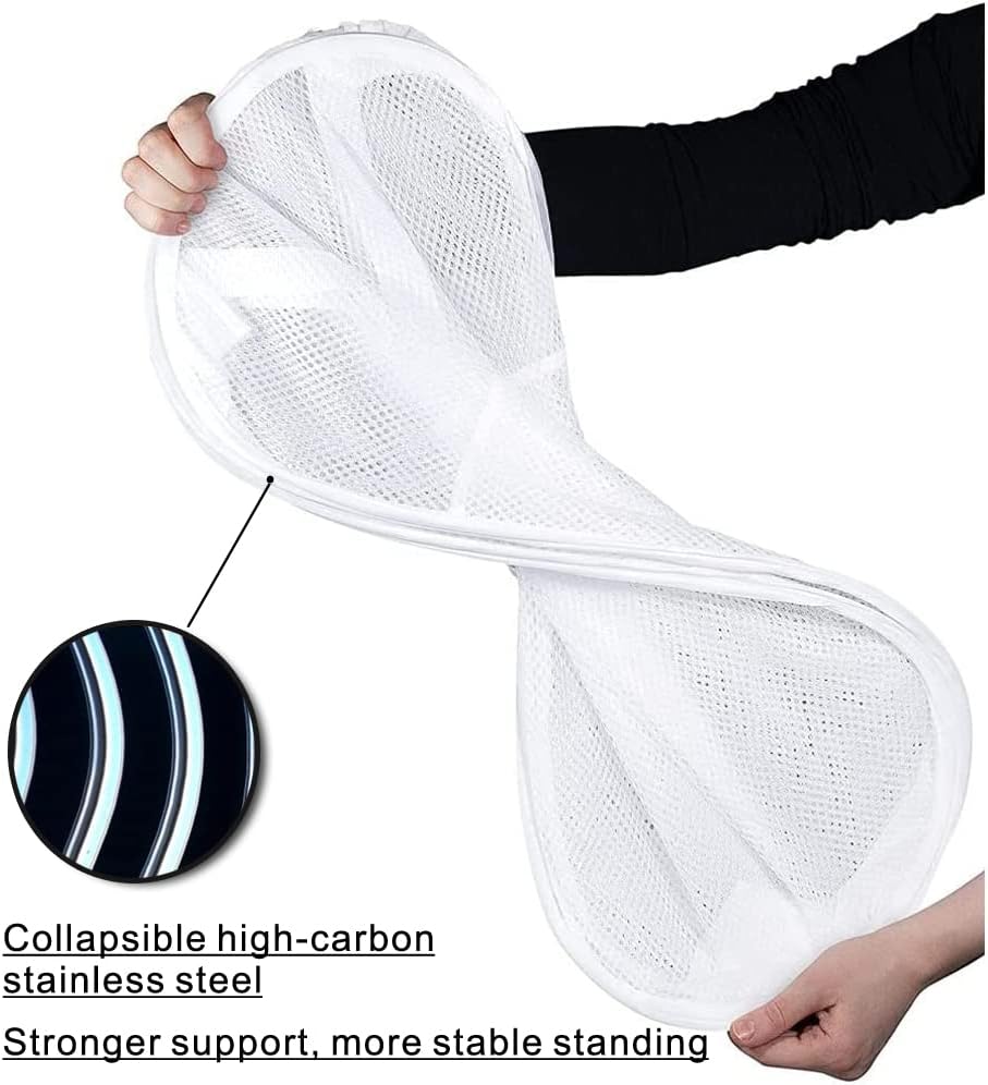 BATTOO Deluxe Strong Mesh Pop up Laundry Hamper Basket with Side Pocket for Laundry Room, Bathroom, Kids Room, College Dorm or Travel White