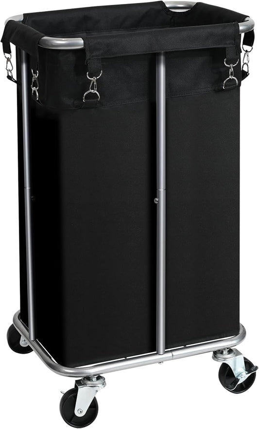 Laundry Basket with Wheels, Rolling Laundry Hamper with Removable Bag, 100L Laundry Sorter Cart, Tall Narrow Slim Clothes Hamper Organizer with Sturdy Metal Frame, Black+Silver