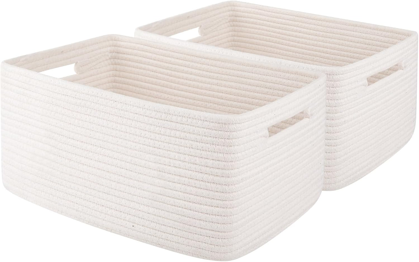 OIAHOMY Storage Basket for Shelves, Closet Cube Storage Bins Baskets for Clothes Blanket Towels, Baby Nursery, Toy Baskets Box, Woven Rope Basket, 15.75*11.81*7.09 IN, 2 Packs White