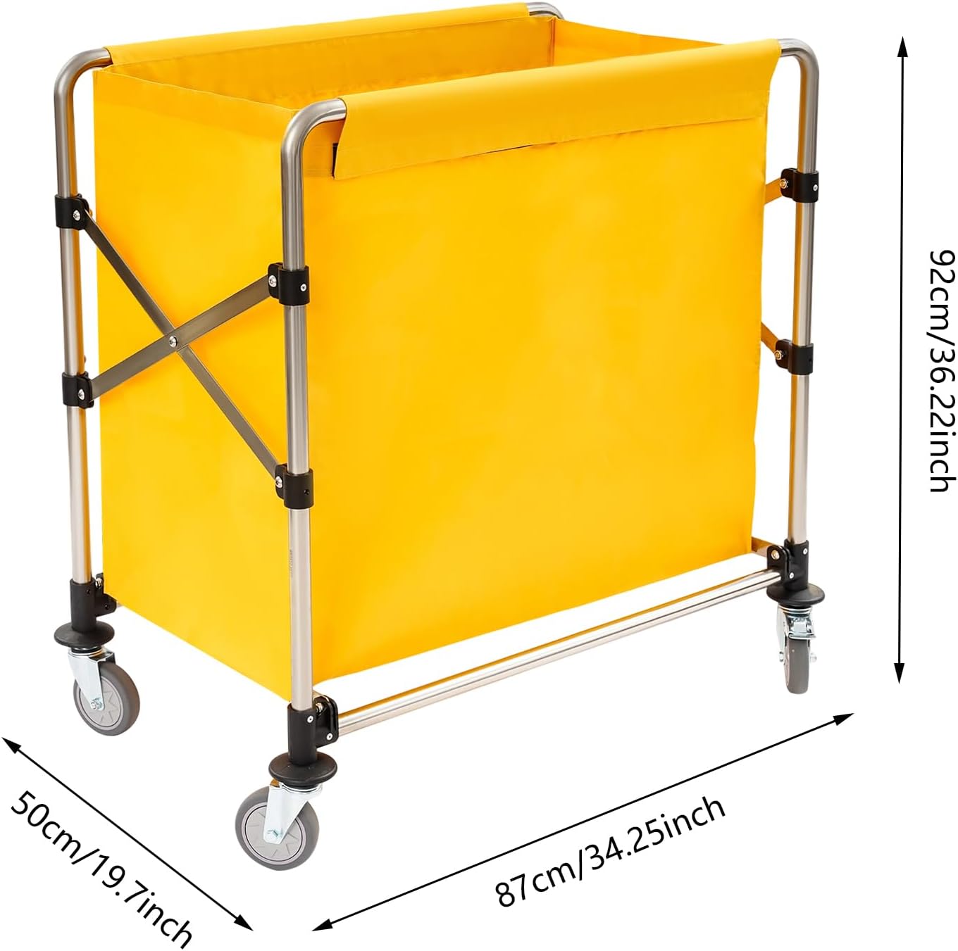 Commercial Laundry Cart with Wheels,Folding Laundry Hamper Cart,Heavy Duty Rolling Laundry Basket with Large Capacity,Laundry Sorter Trolley for Home Hotel Apartment (Yellow, 34.25 * 19.7 * 36.22in)