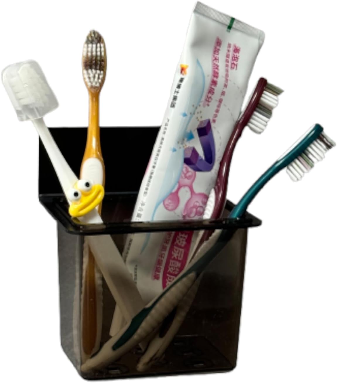 Toothbrush Holder Toothpaste Holder with Wall Mounted Metal Frame & Plastic Black Bathroom Organizer with Tape for Bathroom Toothbrush Toothpaste Floss Makeup Brush Razor - one Pack