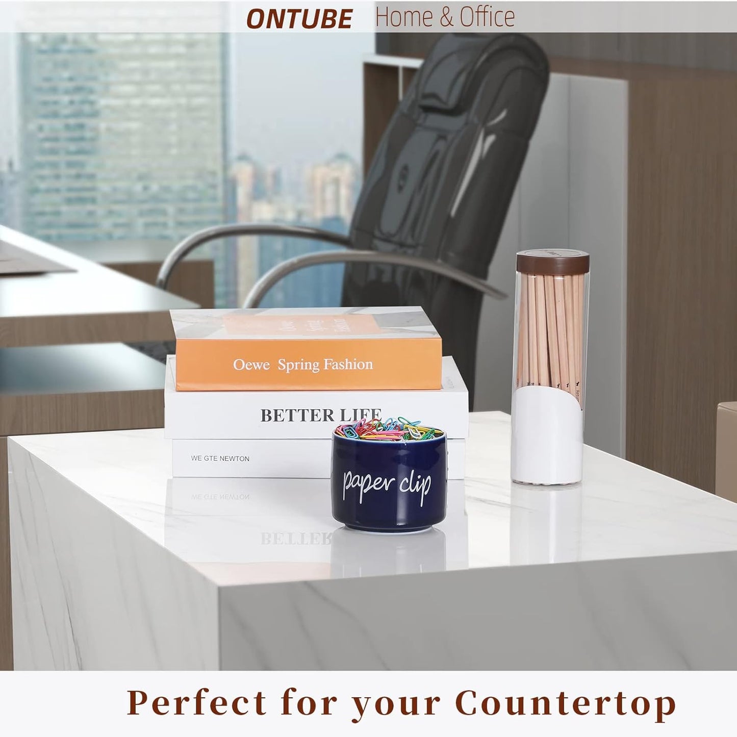 ONTUBE Porcelain Paper Clip Holders,Ceramic Paper Clip Organizer (Navy)
