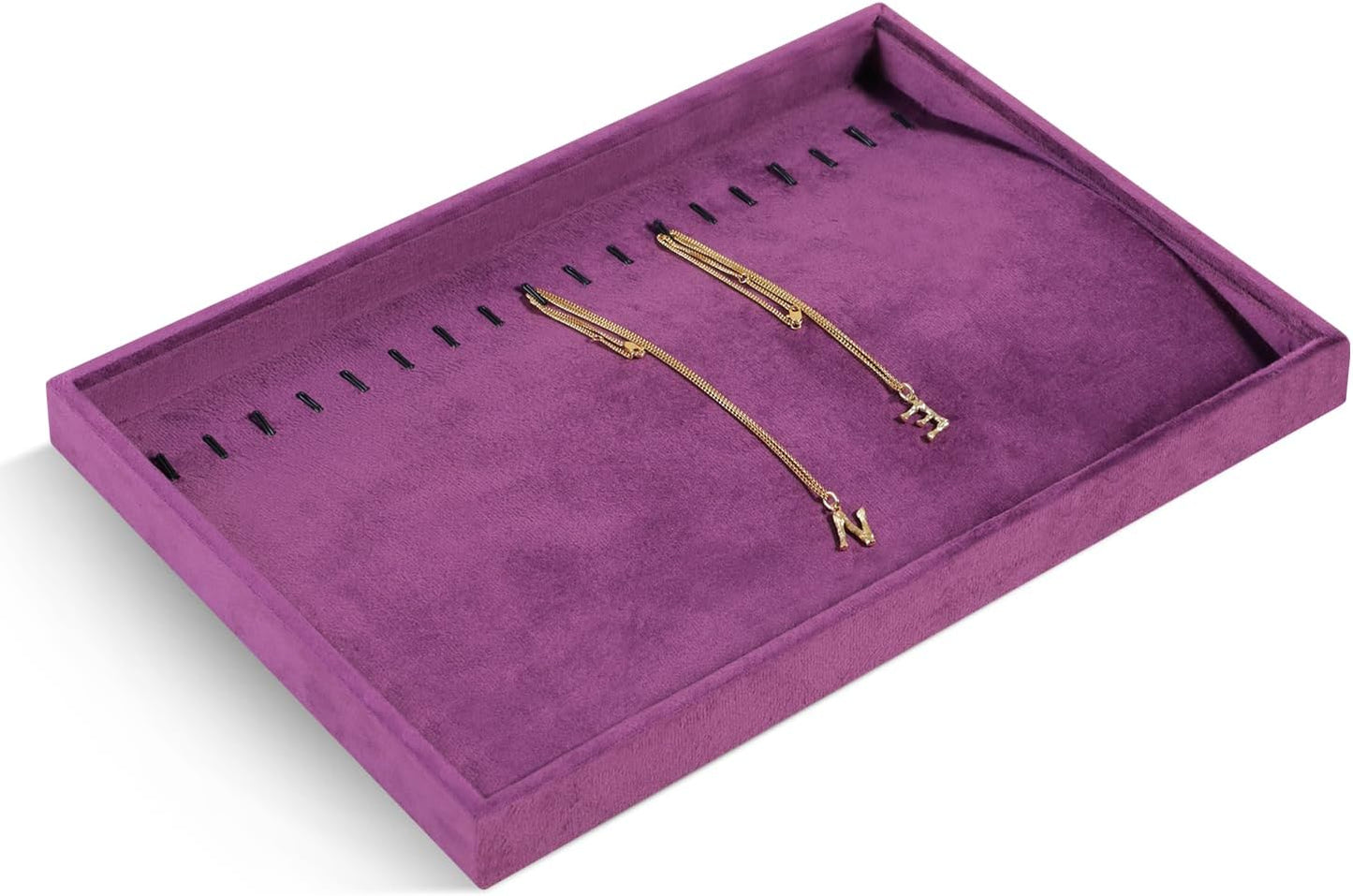 Velvet Jewelry Display Tray For Bracelet Pendant Necklace, Multi-Slot Stackable Storage Tray For Long Chain Jewelries, Drawer Insert Jewelry Organizer (Purple)