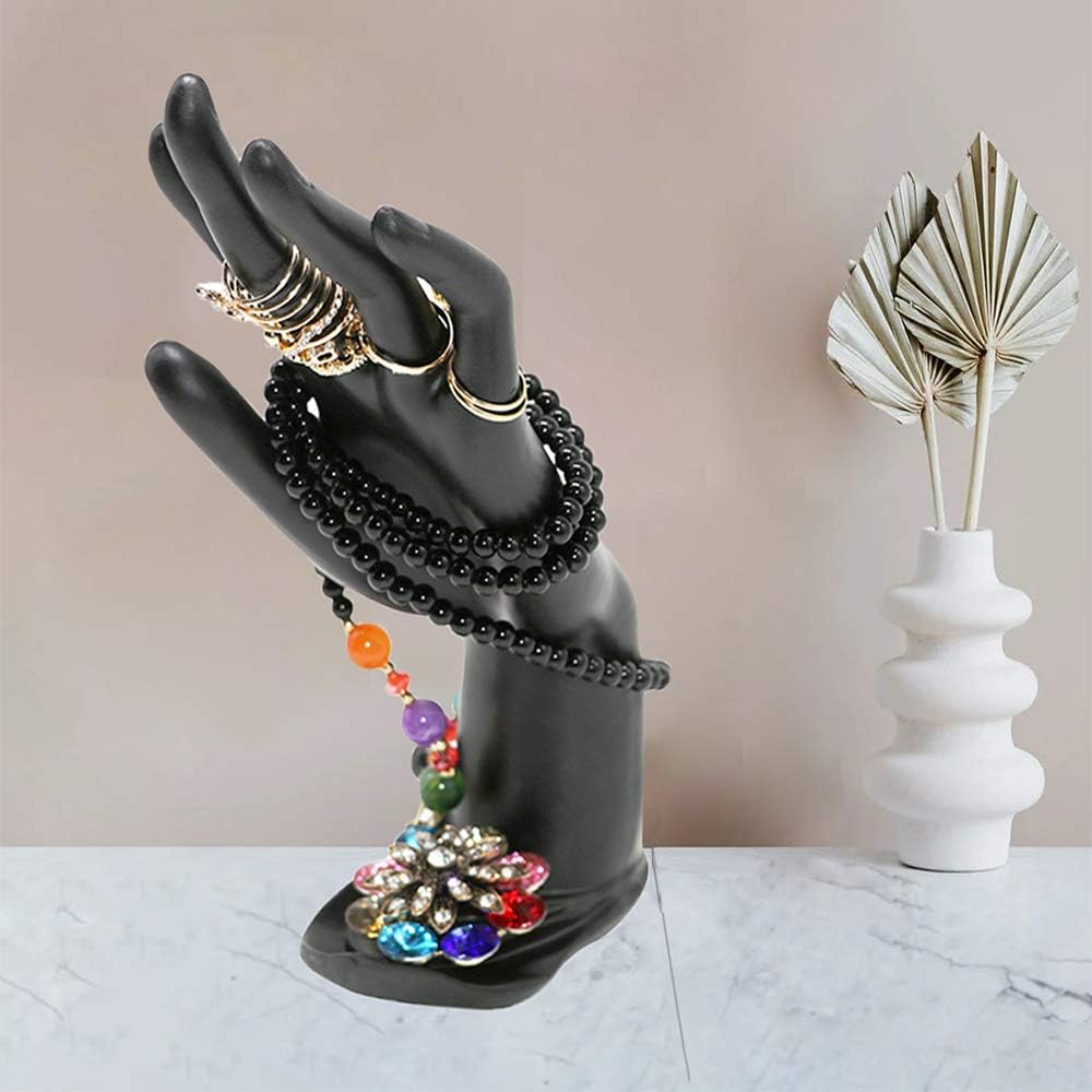 Resin Lotus Flower Ring and Bracelet Artcraft Hand Display Rack(Lotus Hand Model,Black)