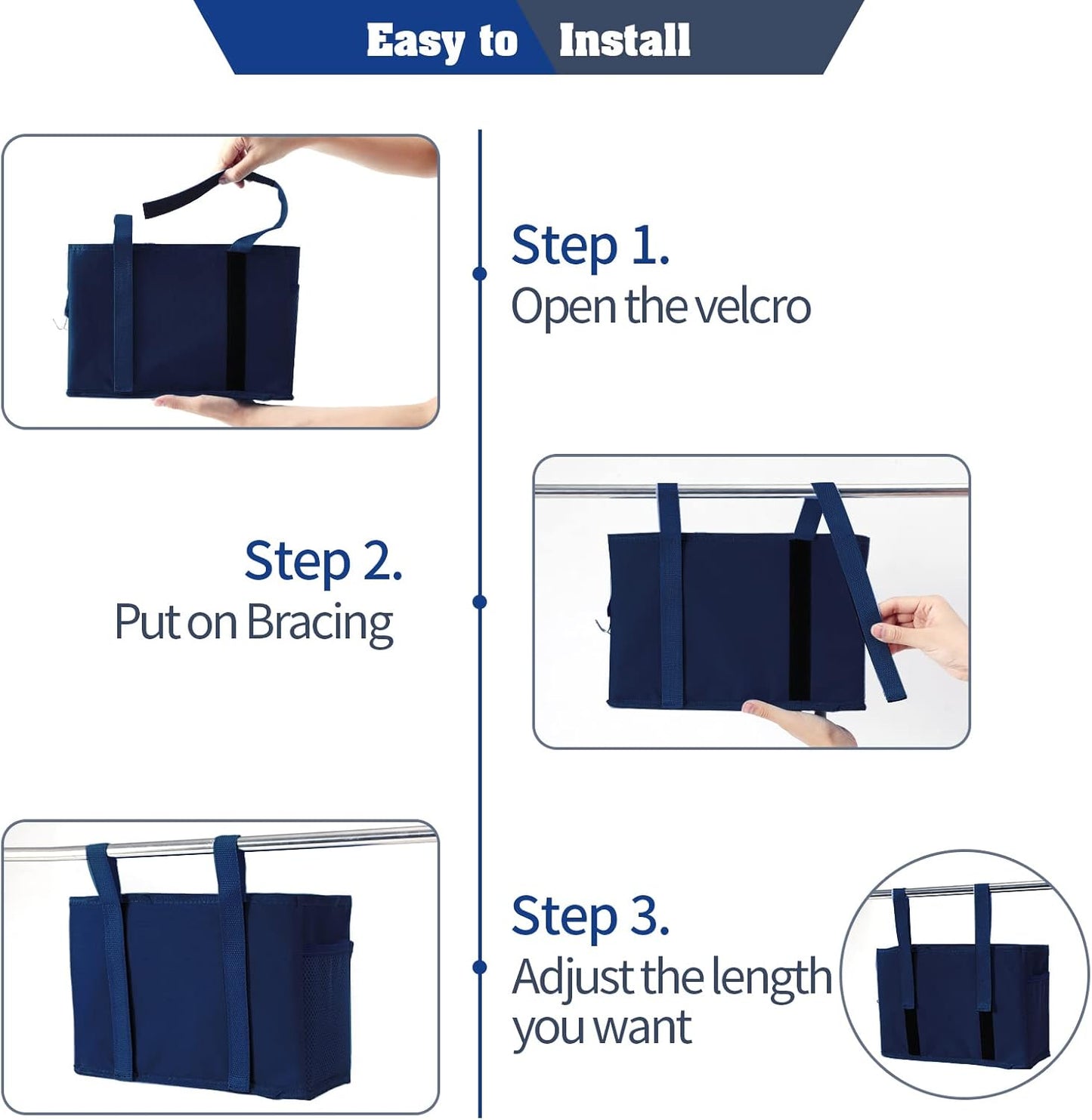 Bseash Bunk Bed Organizer, Bedside Caddy Hanging Bed Organizer Storage Bag with 4 Pockets and 2 Hooks, for College Dorm Rooms Bed, Hospital Bed, Baby Bed Rails, 600D Oxford Cloth (Navy Blue)