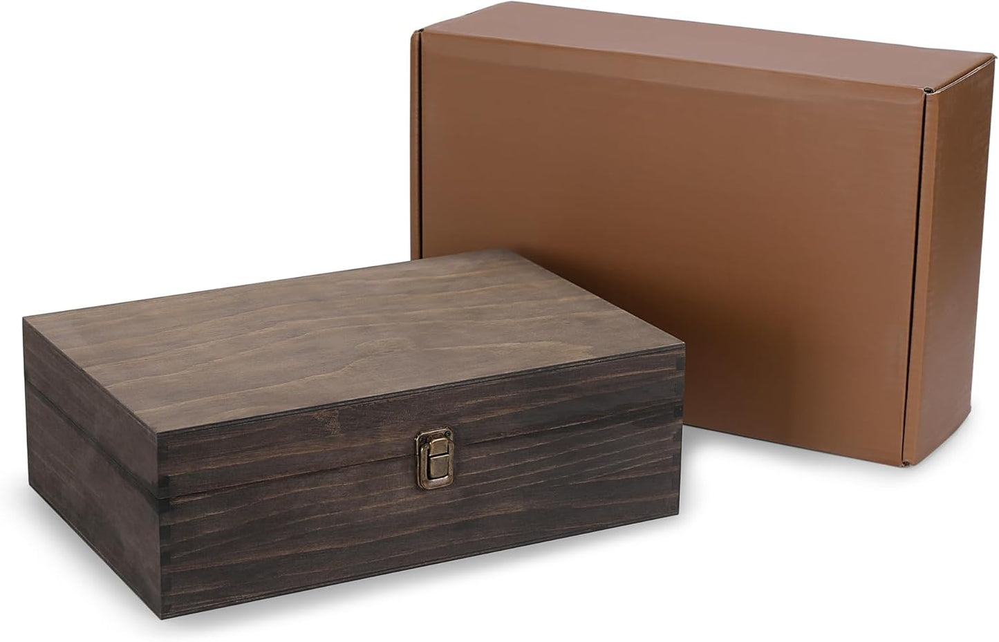 makerflo XL Dark Walnut Wood Memory Box (Pack of 12) with Hinged with Clasp, Black Felt Inside, Keepsake Wooden Box Ideal for Craft and Personalization (Laser Engraving, Epoxy, UV DTF, and Vinyl)