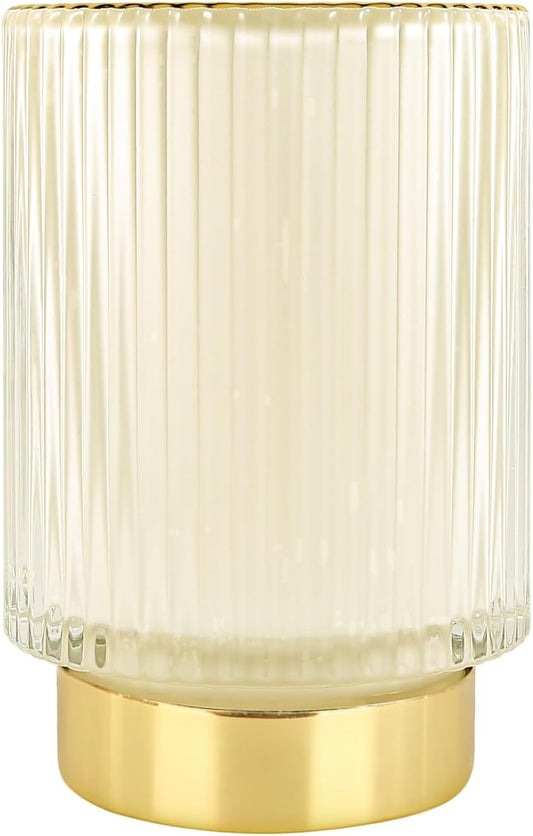 DASITON Makeup Brush holder Organizer,Crystal Cosmetic Makeup Brush Glass Brushes Storage Holder, Vintage Make Up Brush Cup Pen Pencil Holder striped vase(Cream L)