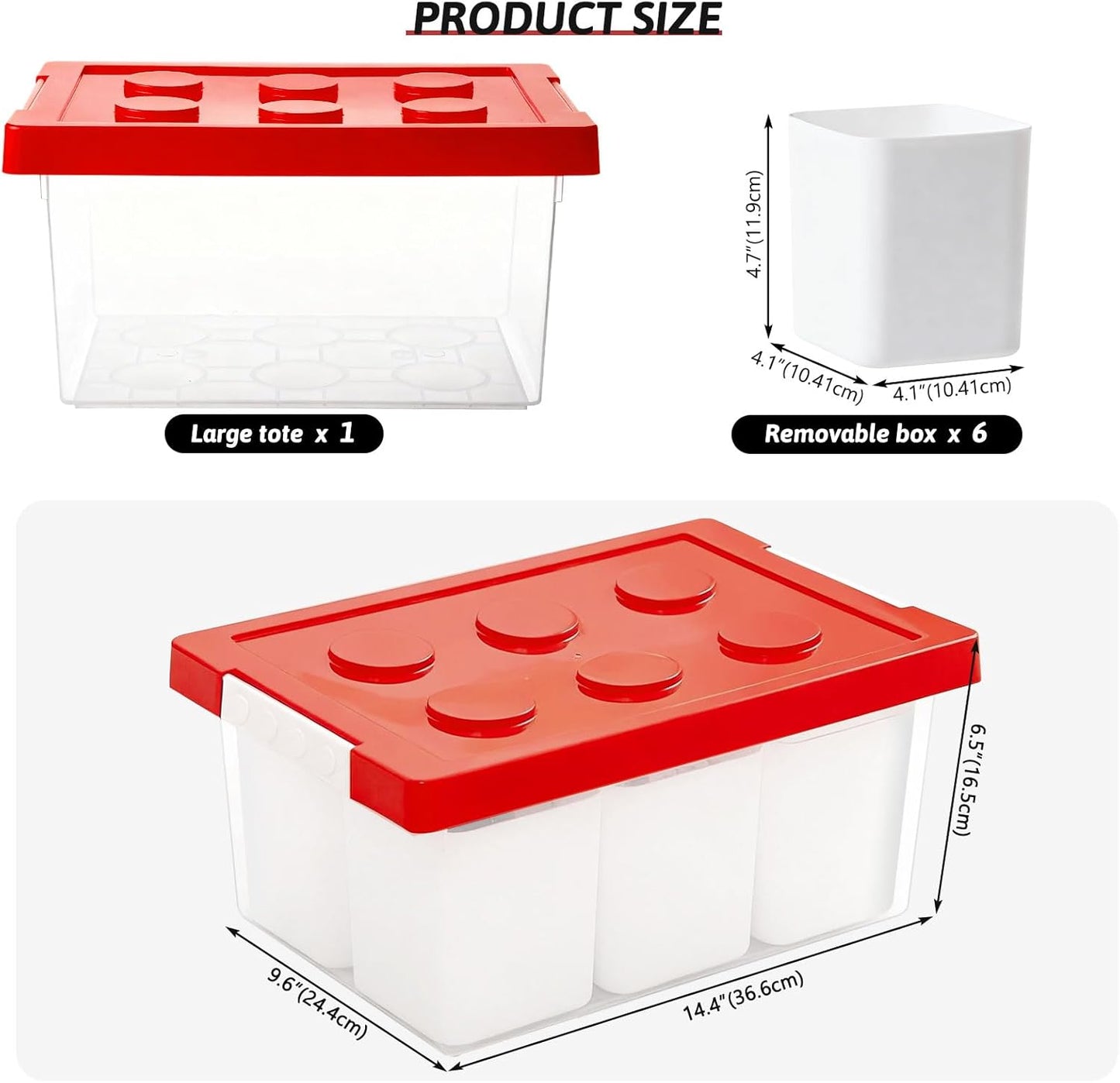 loobuu Plastic Storage Bins with Lids, Art Craft Supply Organizer Box with Brush Pot, Multipurpose Stackable Storage Containers for Organizing Tool, Craft, Crayon,Sewing (Red)