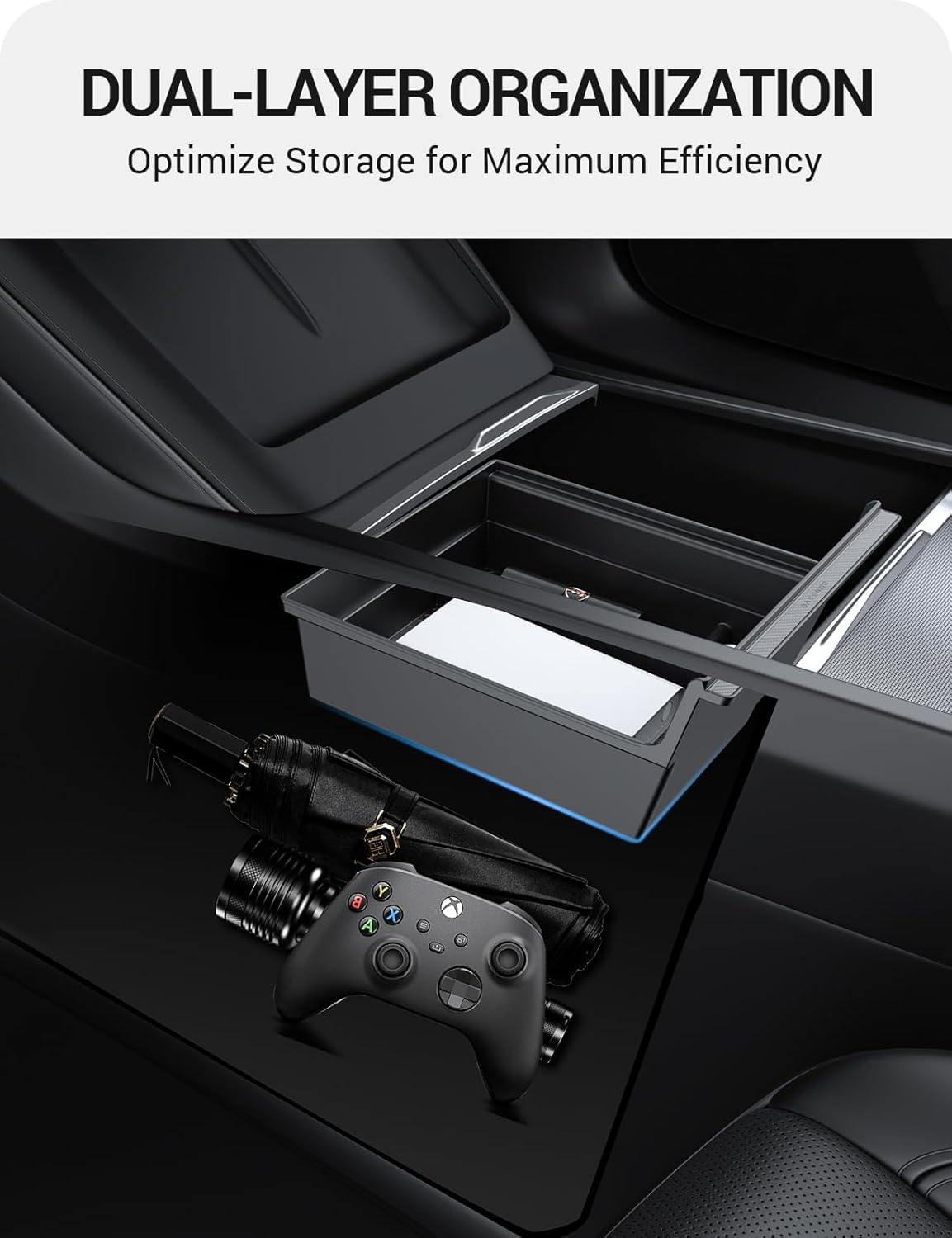 BASENOR 2026 Tesla Model Y Model 3 Center Console Organizer Tray, Cup Holder Armrest Hidden Storage Box for 2025 2026 Model Y Juniper 2024 2025 2026 Tesla 3 Highland (Standard/Premium/Performance)