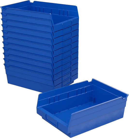 Akro-Mils 30150 Plastic Shelf Bins, Heavy Duty Storage Bins for Garage, Closet, and Drawer Organization, 12" x 8" x 4", Blue, 12-Pack