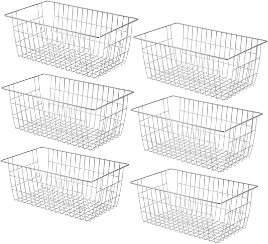 Slideep Farmhouse Wire Organizer Storage Bin Basket with Handles, Food Storage for Kitchen Cabinets, Pantry, Closet, Bedroom, Bathroom, Office 6 Pack