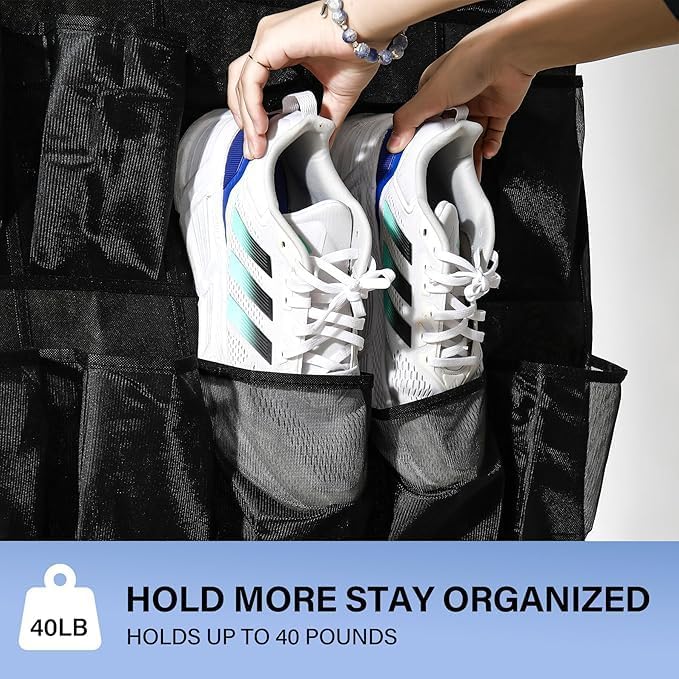28 Mesh Pockets Hanging Shoe Organizer, Over the Door Shoe Organizer，Closet Storage Holder for Back of Door Storage Holder for Back of Door(Grey)
