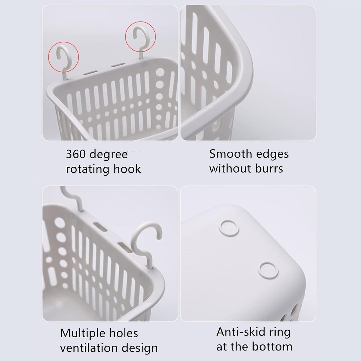 3PCS Plastic Hanging Baskets for Shower, Hanging Basket Organizer with Hooks, Rectangle 8.5Inches Small Hanging Storage Basket (Grey)