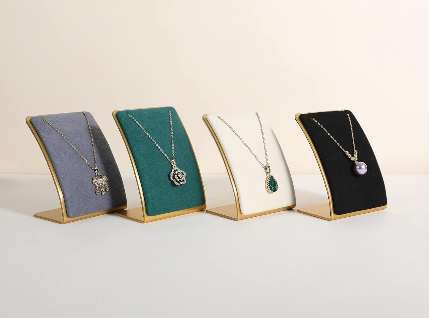 GemeShou Beige Necklace display stand, Velvet Jewelry necklace display holder for selling, small metal earring neck storage organizer, online jewelry photography props【Beige】