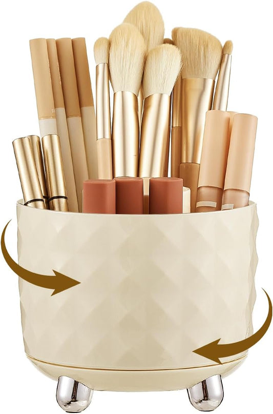 Makeup Brush Holder with 5 Slots, 360 Rotating Makeup Brush Organizer, Brushes Cup for Cosmetics, Nail Polish, Bathroom Vanity