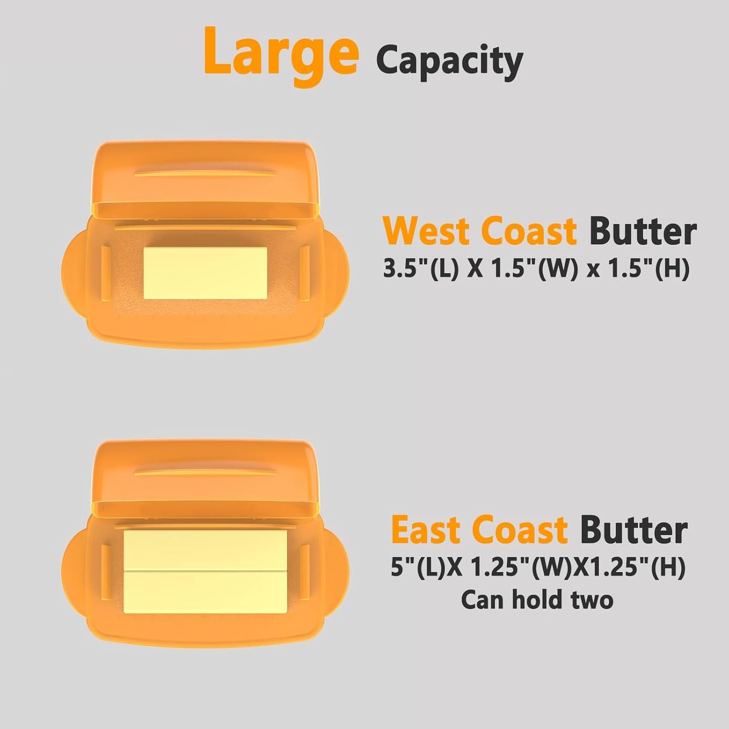 Butter Dishes with Lid for Countertop Refrigerator, Plastic Butter Dish Clear Flip Top Lid Butter Container with Spreader, Non-Slip Bottom Butter Holder Keeper (Orange)