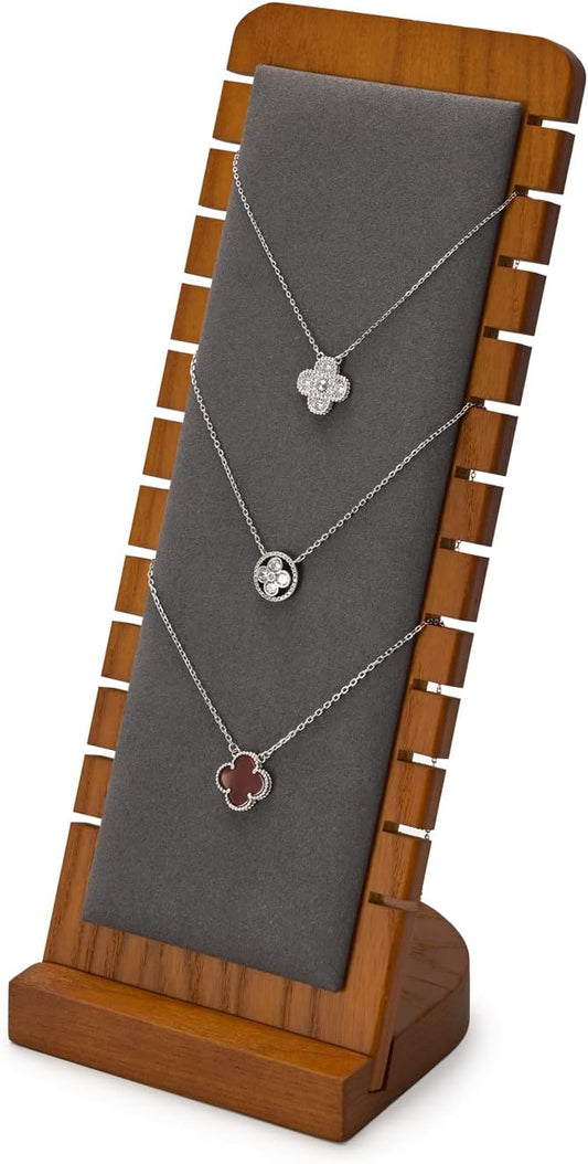 Oirlv Solid Wood Necklace Organizer Showcase Necklace Display Stand Jewelry Display Holder (Grey)