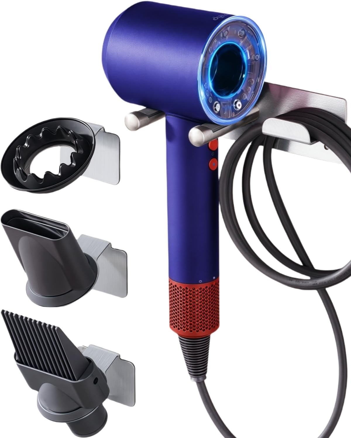 Dyson Hair Dryer Holder, Hair Dryer Wall Mount Organizer for Supersonic & Nural, Stainless Steel Dyson Blow Dryer Holder with Magnetic Rings, Waterproof & Rust Resistant for Bathroom/Salon PTALSEAW