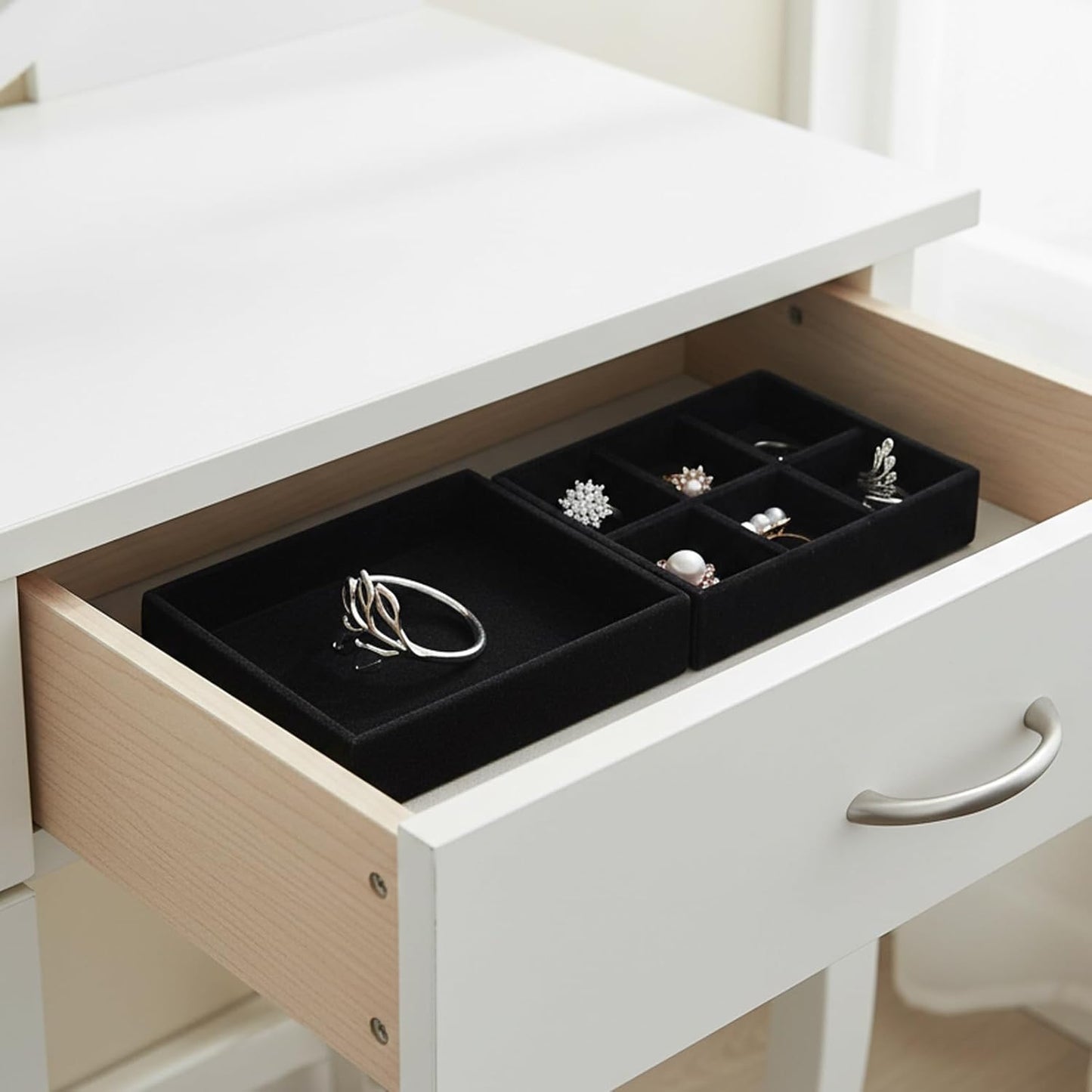 2 PCS Black Velvet Stackable Ring Organizer Tray, Earrings Display Tray Storage, Small Jewelry Trays, Display Storage Holder for Ring Earrings Jewelry (2 Styles)