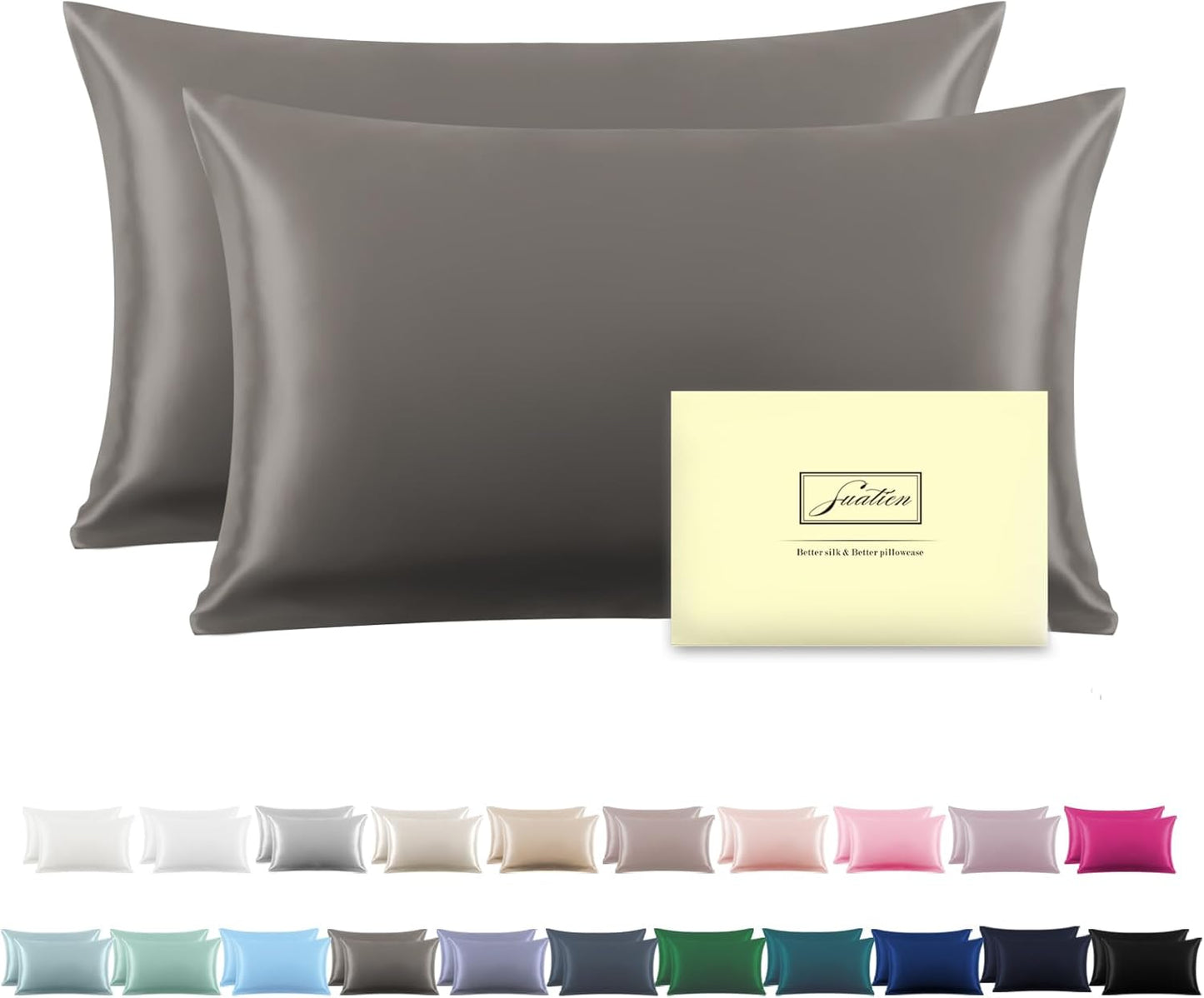 Silk Pillowcase for Hair and Skin,Soft,Breathable and Sliky 100% Standard Size Pillow Cases Set of 2,Both Sides Natural Mulberry Silk Pillowcases with Hidden Zipper(Standard Size 20"X 26",2pcs)