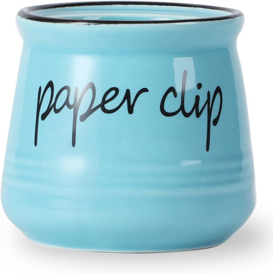 ONTUBE Farmhouse Paper Clip Holders,Ceramic Binder Clip Dispenser Organizer for Desk ,Cute Office Push Pins Holder,12 oz (Turquoise)