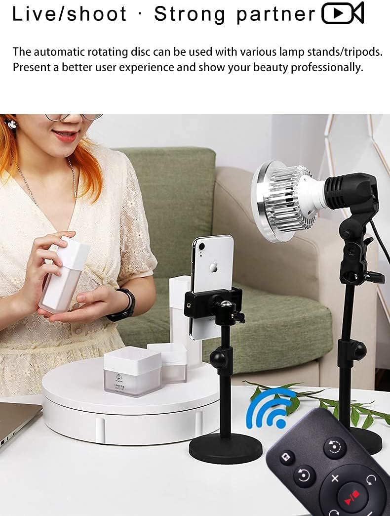 JAYEGT Motorized Rotating Display Stand, 330Lbs Load，360 Degree Electric Rotating Turntable for Photography Products Display，Live Video Show,Remote Control Angle, Speed (White/8.66inch /Wired)