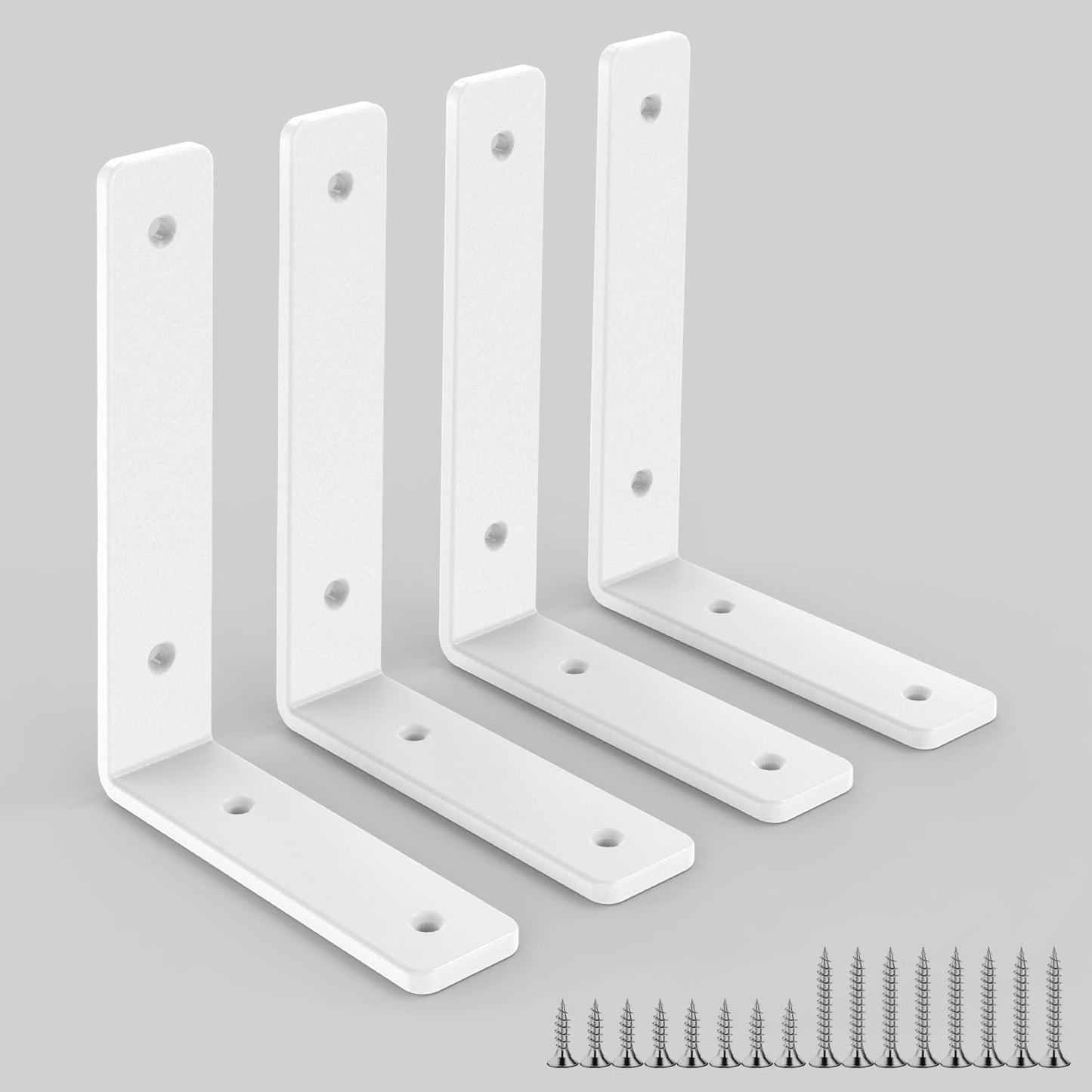 White Heavy Duty Shelf Brackets 4 Inch, Extra Thick L Shelving Brackets, Rustic Gold Iron Floating Shelves Wall Mounted with Hardware for DIY Open Shelving, 4 Pack