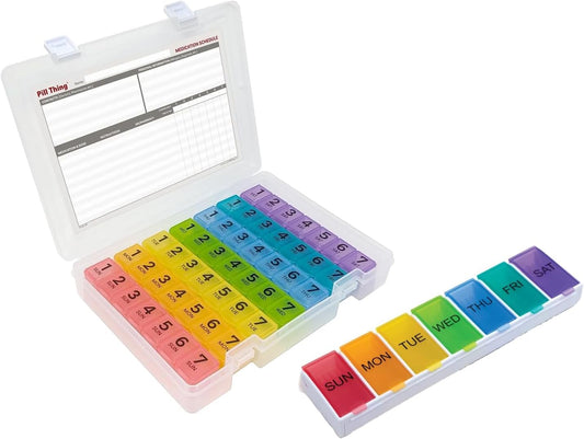 7 Times a Day Weekly Pill Box Organizer Case, Secure 7X Pillbox with Medication Schedule (997-389 Combo)