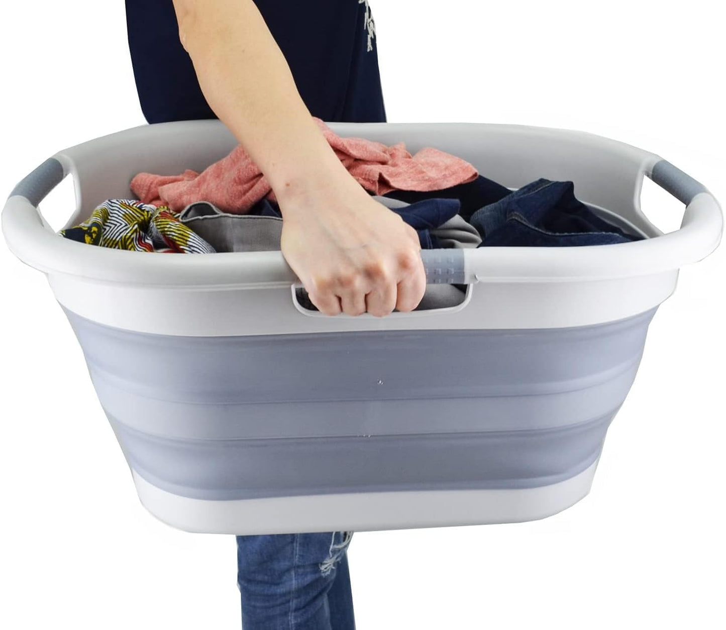 SAMMART 40L (10.5 gallons) Collapsible Plastic Laundry Washing Tub - Foldable Pop Up Laundry Basket/Hamper - Portable Washing Tub - Pop Up Saving (Grey/Dark Grey)