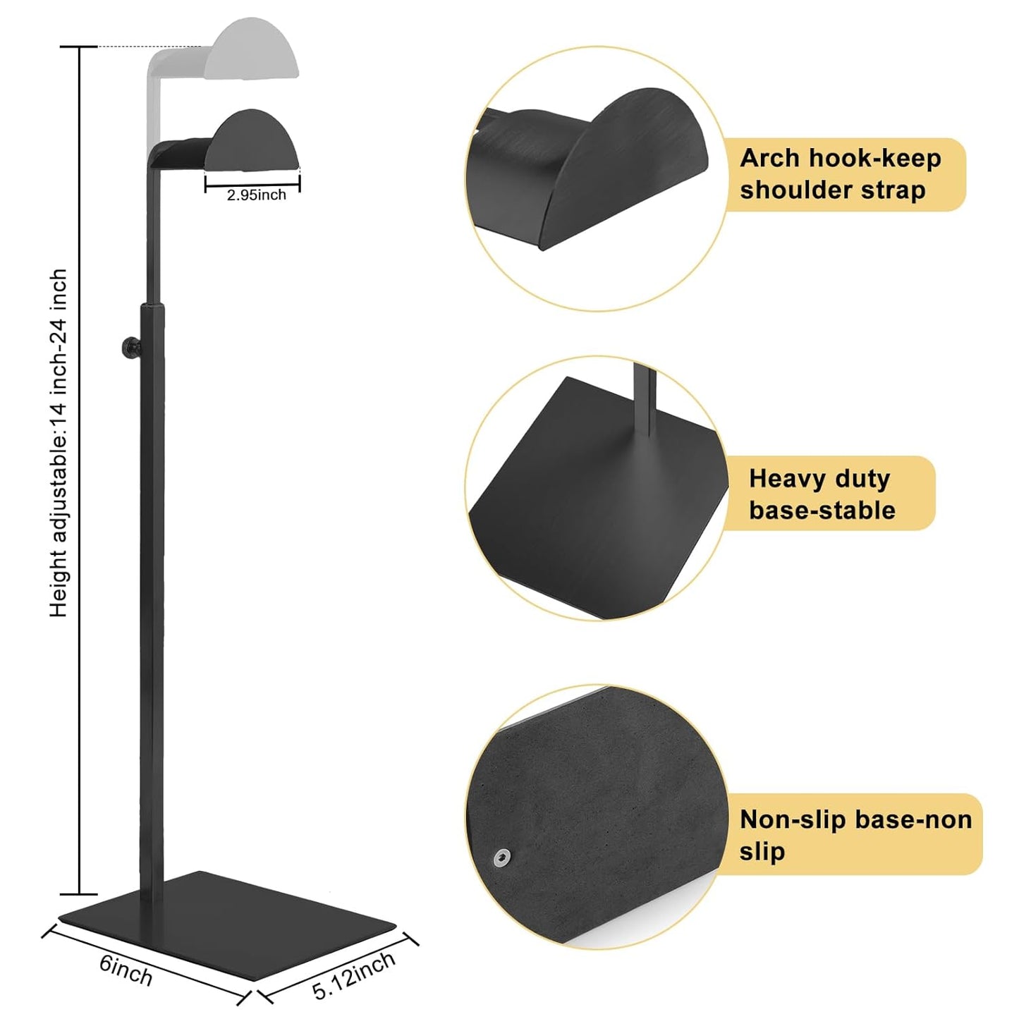 Purse Display Stand, 3 Pack Purse Stands for Display, Black Purse Display Heavy-Duty Steel Handbag Display Stand Adjustable Bag Display Stand Holder Purse Rack for Retail, Boutiques, Shop