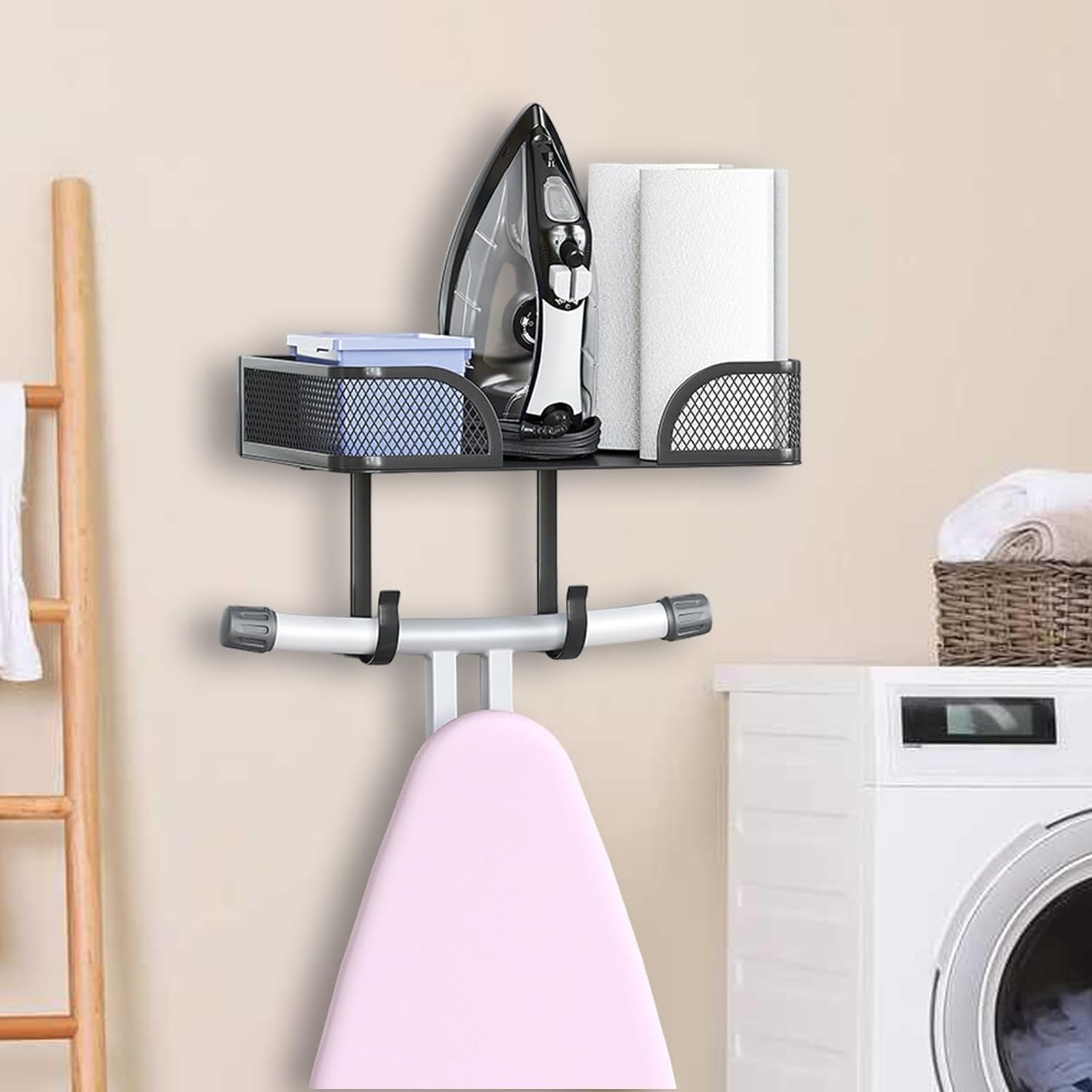 Ironing Board Holder Wall Mount,Laundry Room Organization and Storage,Adjustable T&V Shaped Space Saving Ironing Board Hanger,Laundry Room Decor and Accessories,Black