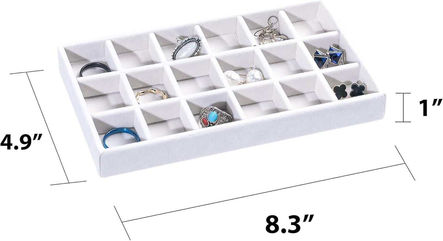 Frebeauty Jewelry Organizer Tray,Stackable Velvet Jewelry Trays,Drawer Inserts Earring Organizer For Women Jewelry Storage Display Case for Rings Stud Necklaces,8.3 x 4.9 x 1 Inches (White)