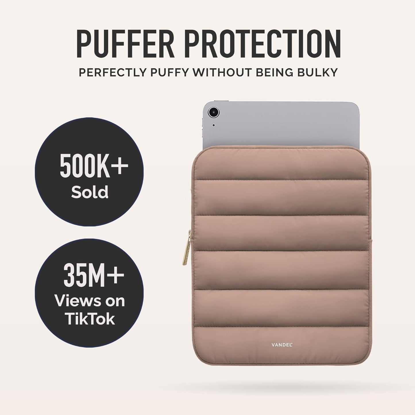 Vandel - The Original Puffy iPad Sleeve 9-11 Inch Tablet Sleeve, Brown i Pad Case for Women and Men, Cute iPad Air Pouch, 9 10 Inch, 11 Inch Bag