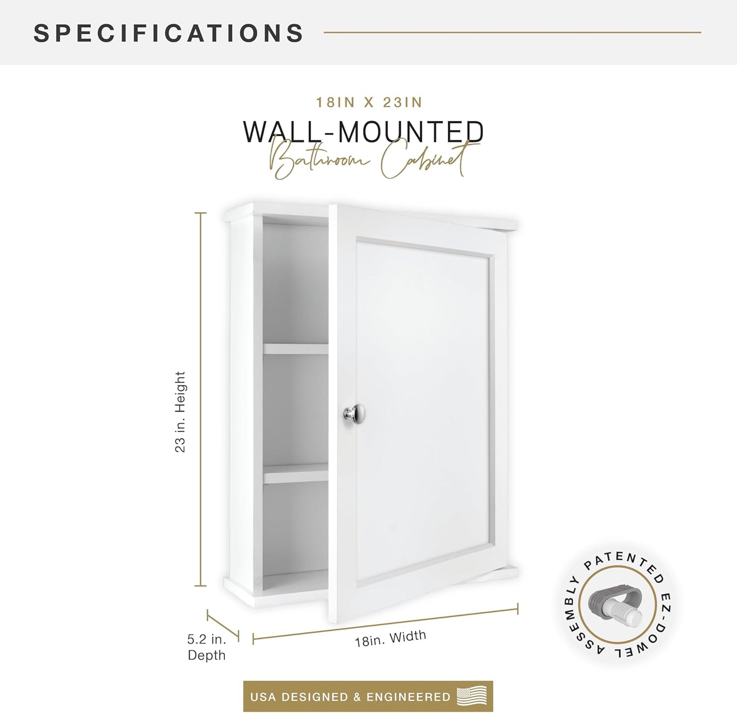 MCS 23x18 White Medicine Cabinet Organizer, Wall Mounted Bathroom Cabinet for Over-The-Toilet Storage, Bathroom Furniture & Restroom Organizer