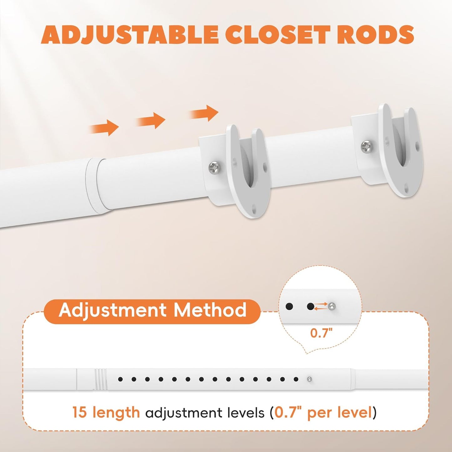 Closet Rod 17-39 Inches, Adjustable Heavy Duty Metal White Closet Rods for Hanging Clothes 1.3 Inches Diameter for Wardrobes Laundry