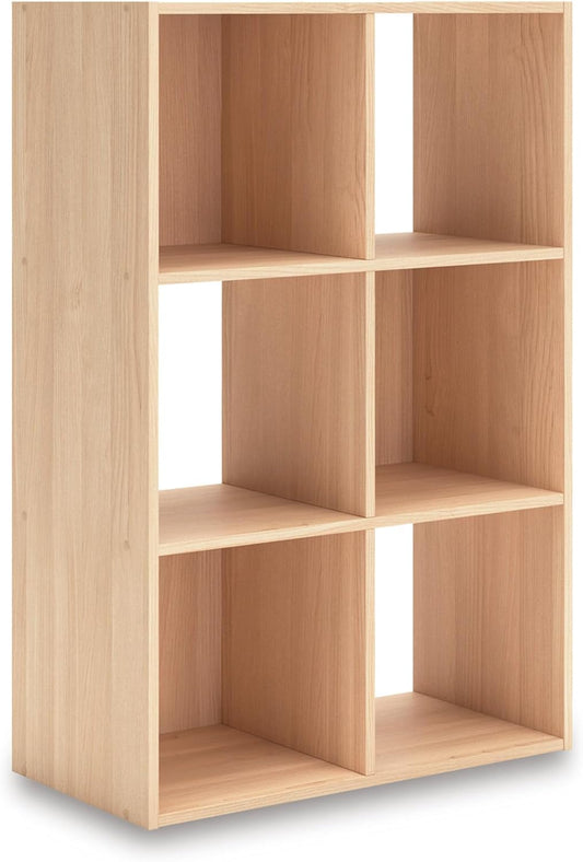 Signature Design by Ashley Piperton 3-Tier Floor Standing 6 Cube Organizer for Living Room, Wood, Works with 10.5" W x 10.5" D x 11" H Storage Bin (Sold Separately), Light Brown