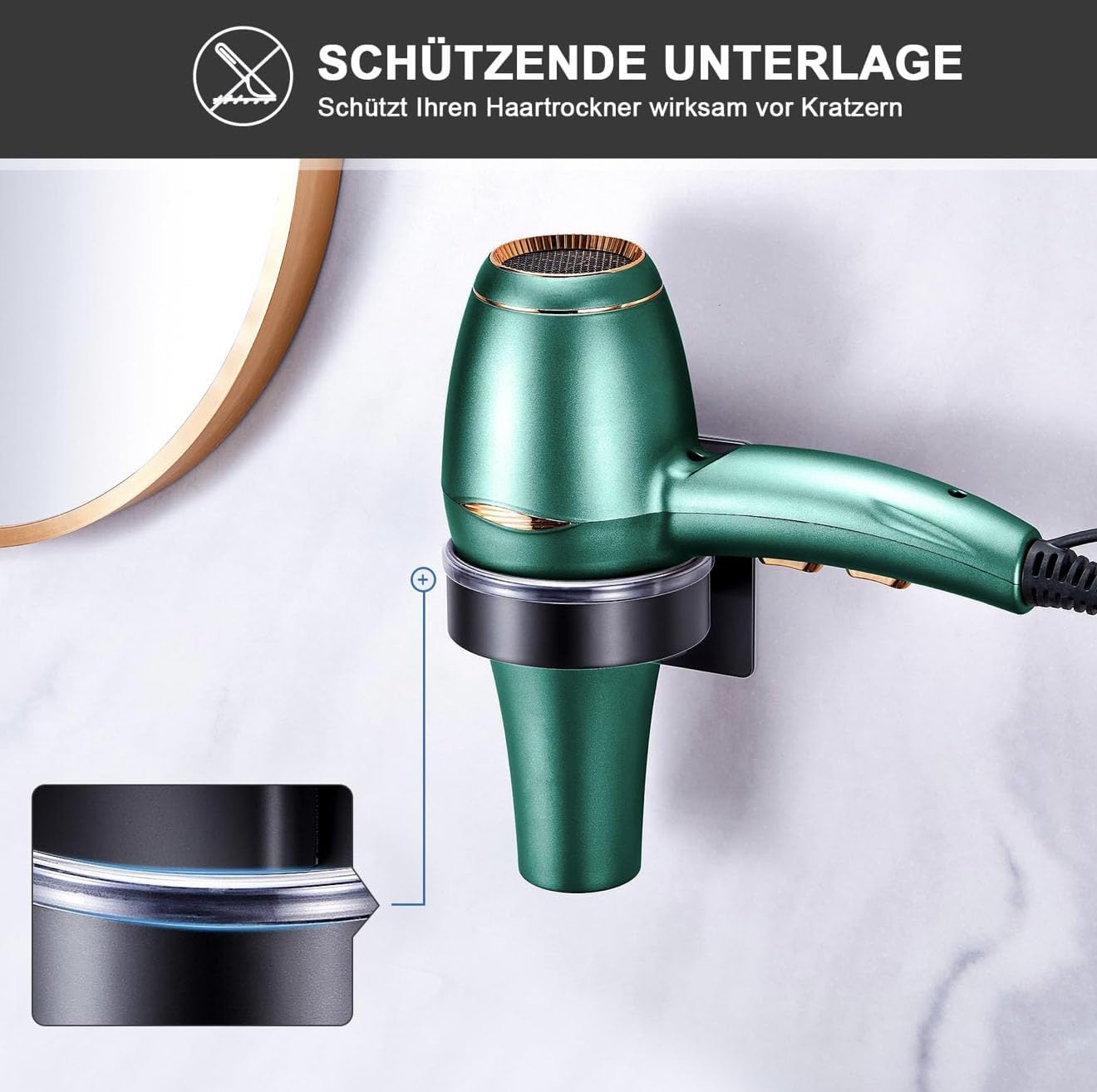 Hair Dryer Wall Mounted Holder,Stainless Steel Blow Dryer Holder,Self-Adhesive Bathroom Hair Styler Tool Organizer Storage Rack