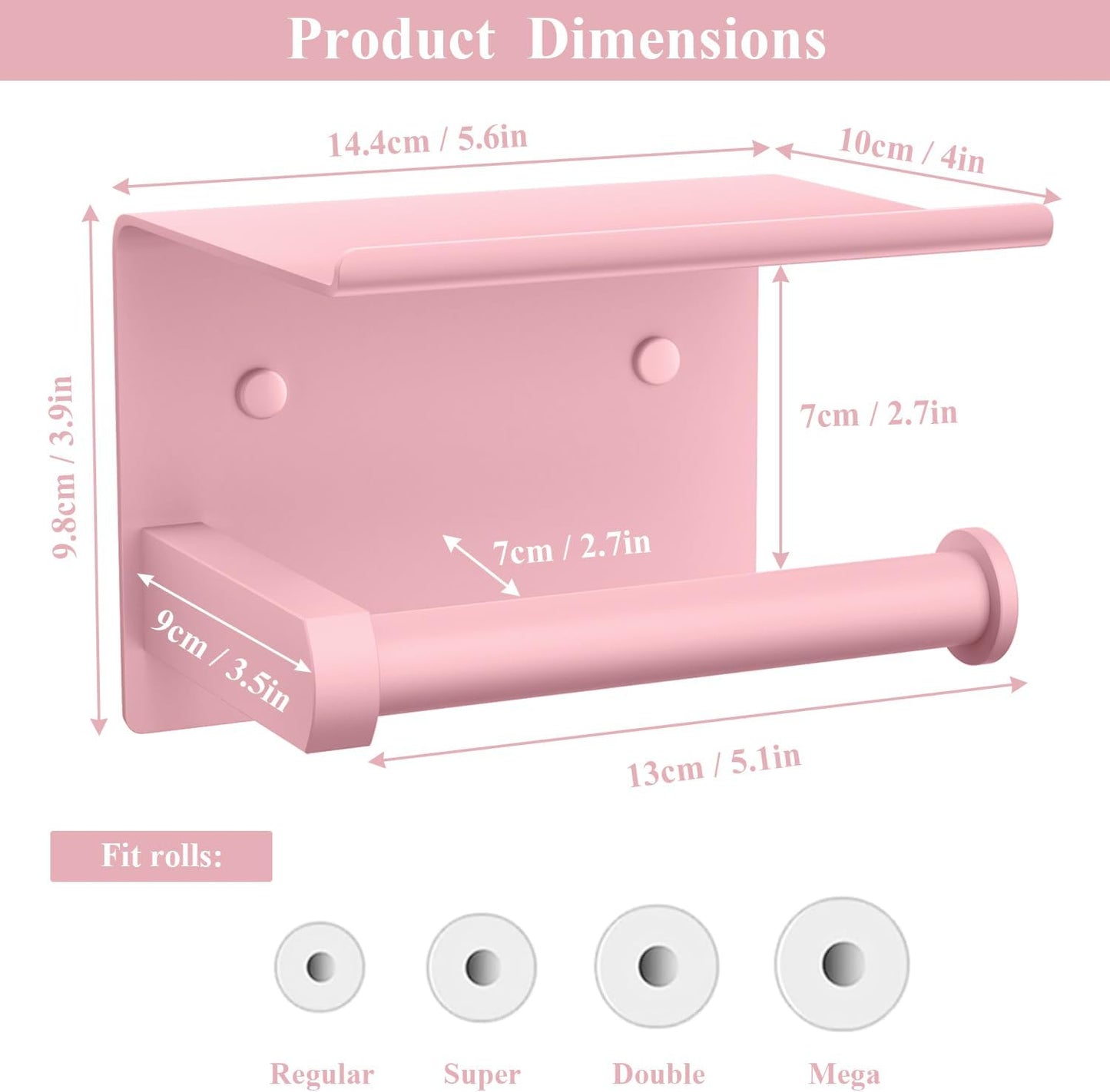 Tindbea Toilet Paper Holder with Phone Shelf, Adhesive or Screw Wall Mount Toilet Tissue Roll Holder, Rustproof & Multifunctional Stainless Steel Bathroom Storage Dispenser (Blush Pink)